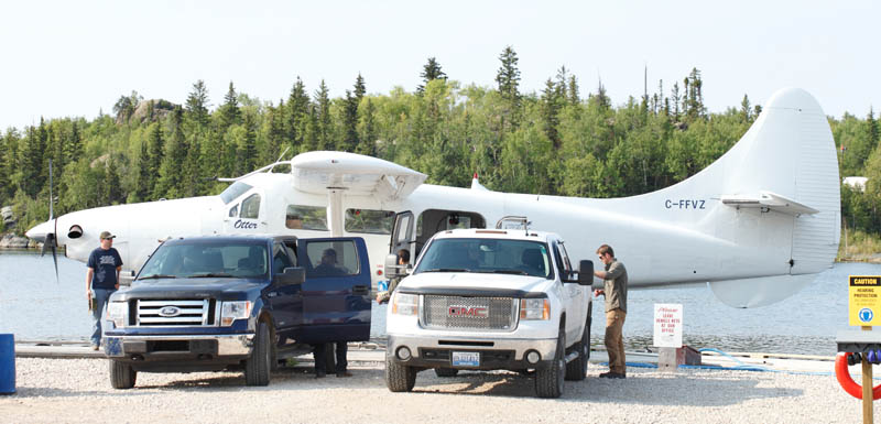 Float plane docked at fishing resort