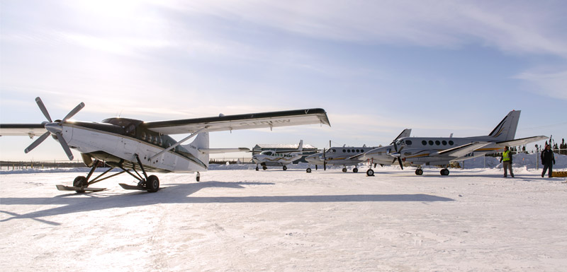 Float plane docked at fishing resort